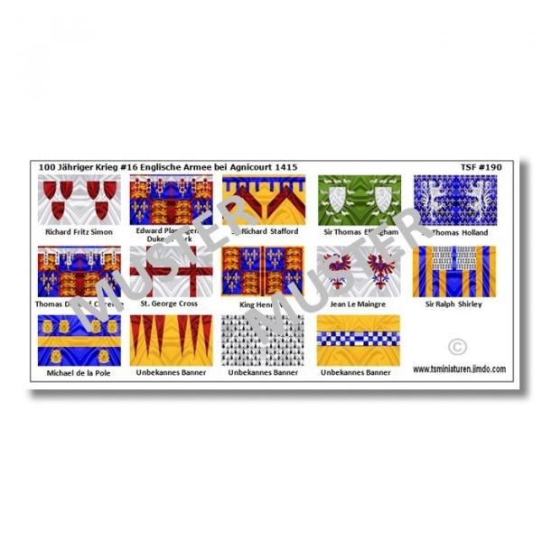 1:72 Mittelalter 100 Years War - Agincourt English Knights Flags / Banner # 16 TSF-190